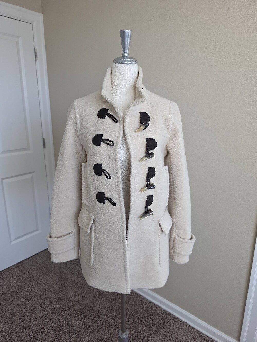 Banana Republic 100% Wool Cream Toggle Pea Coat